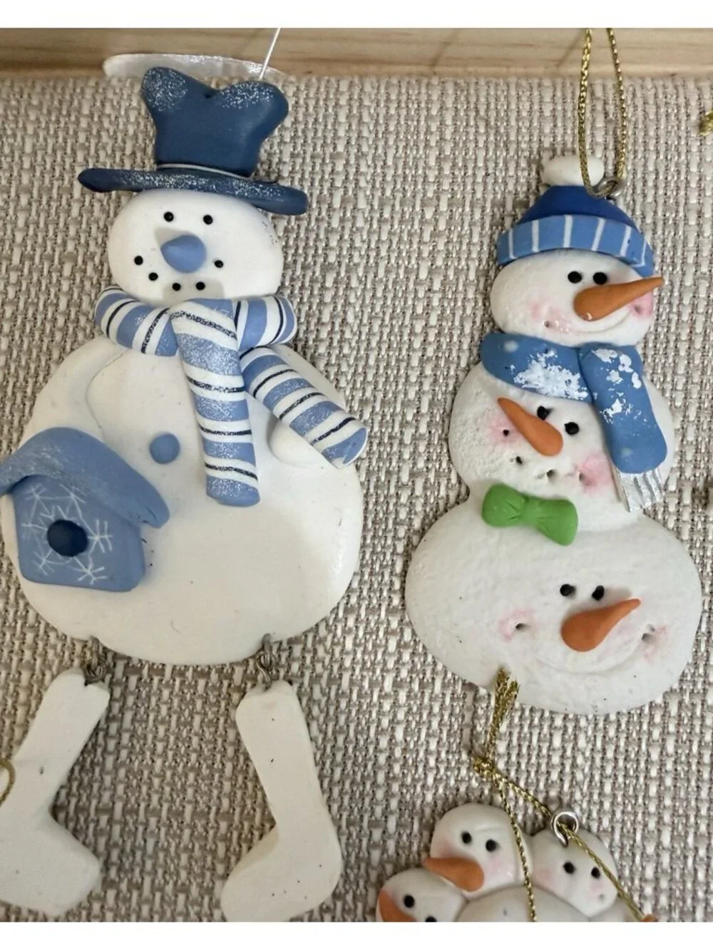 Lot of 8 Snowman Ornaments Resin Plaster Blue & White
